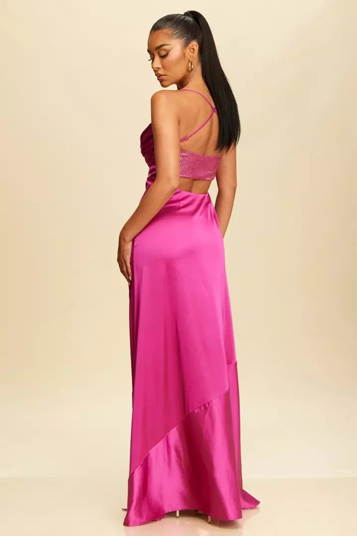 Vestido Largo Studded Satin Slip Dress