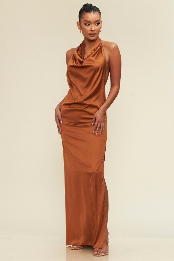 Vestido Largo Satin Drape Dress