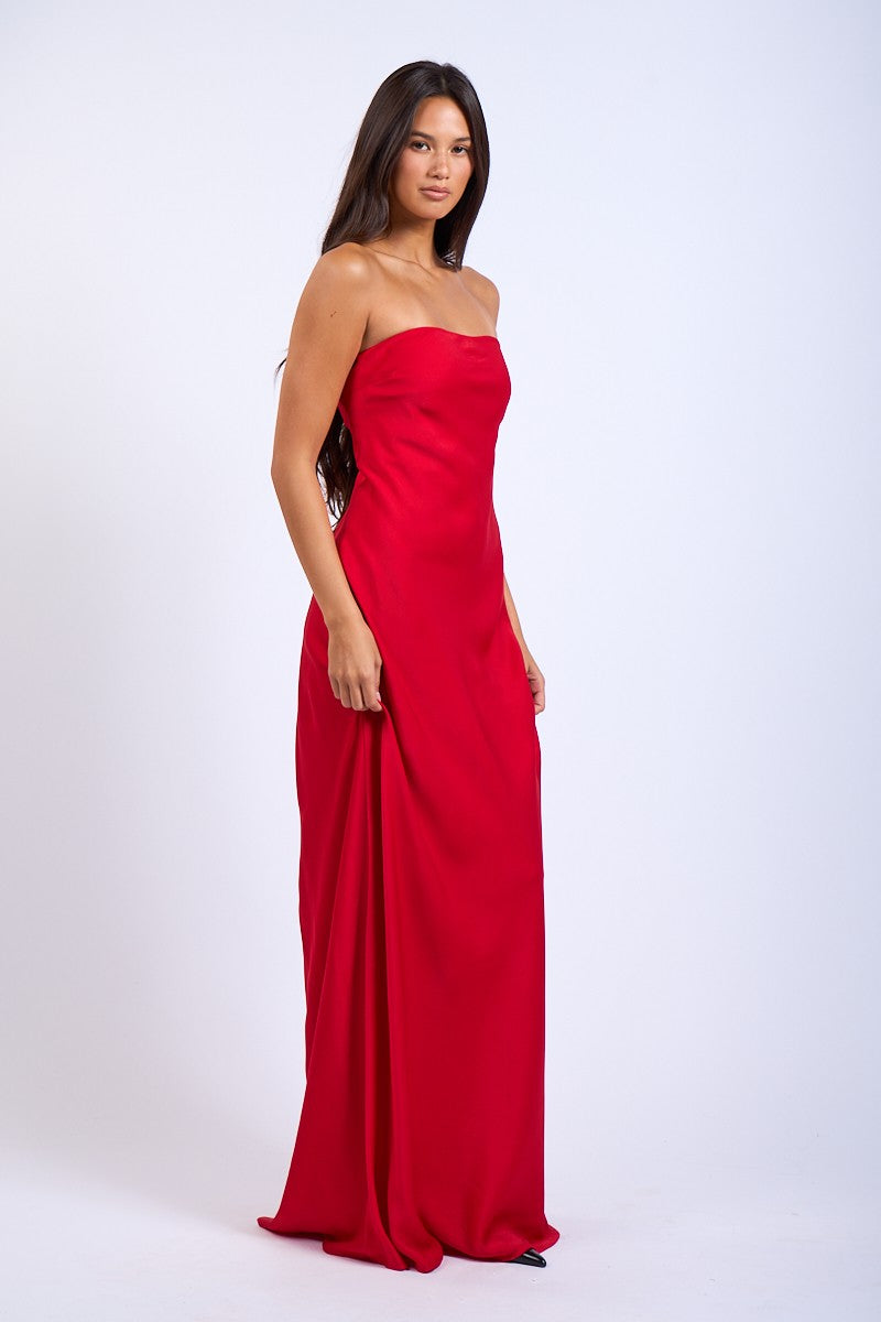 Vestido Largo Satin Solid Tube Dress