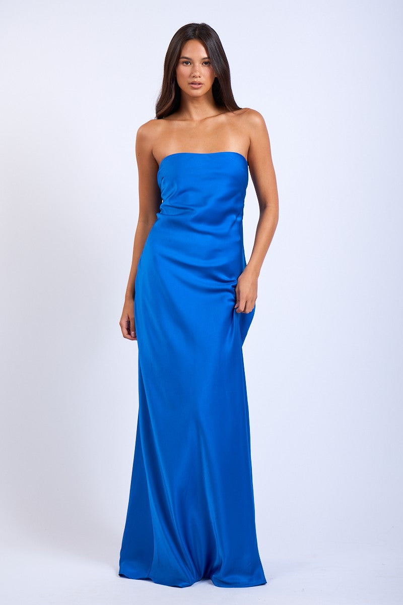 Vestido Largo Satin Solid Tube Dress