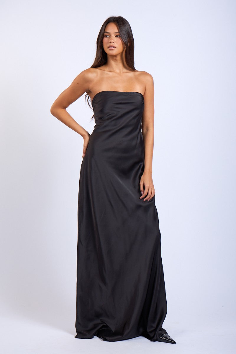 Vestido Largo Satin Solid Tube Dress