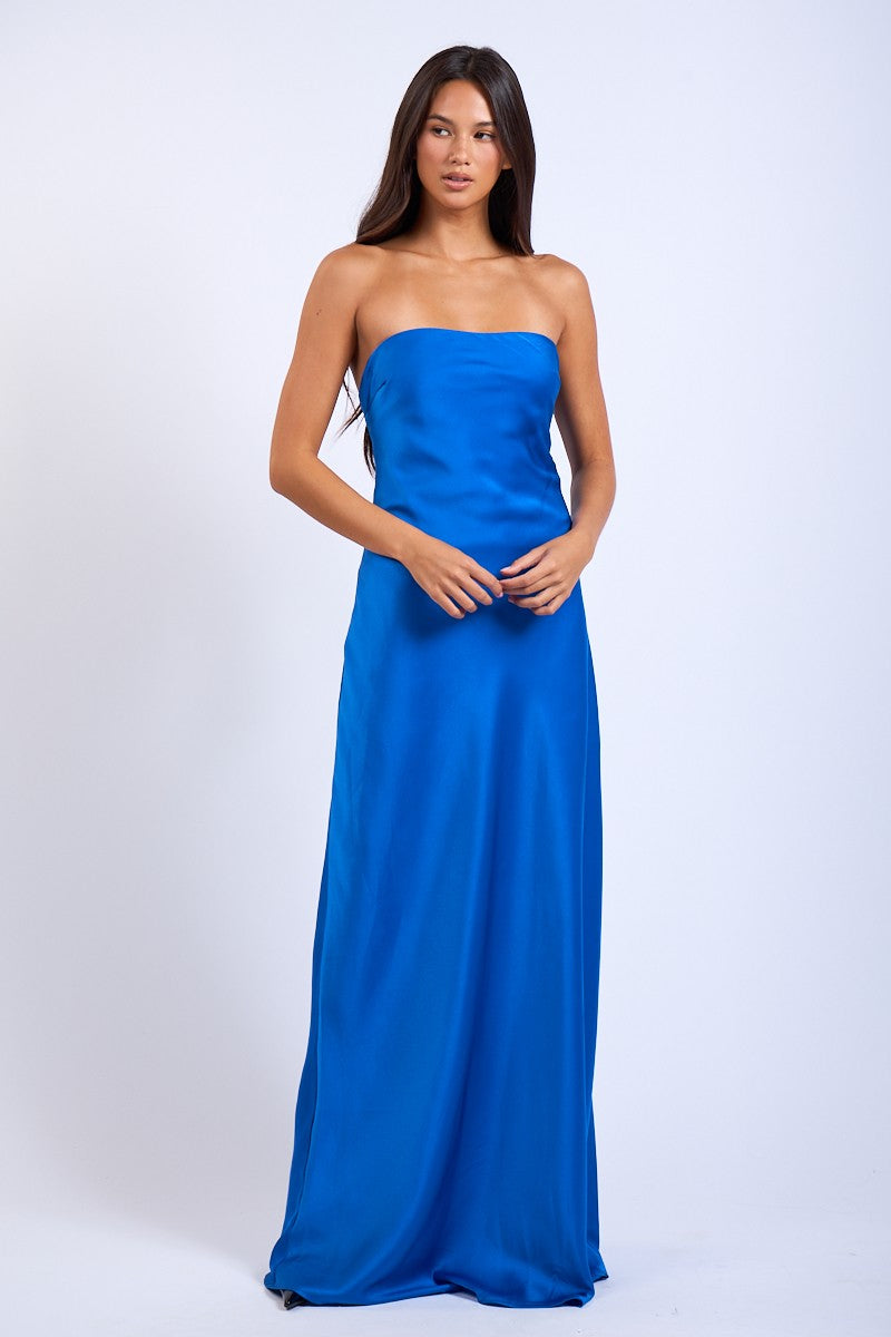 Vestido Largo Satin Solid Tube Dress