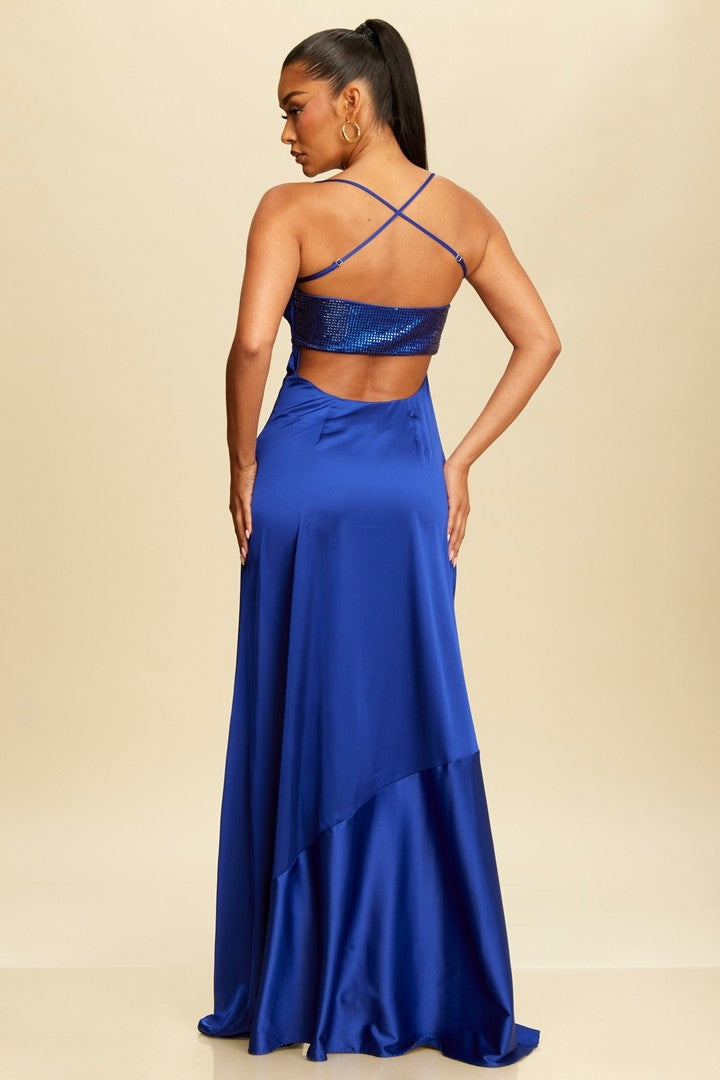 Vestido Largo Studded Satin Slip Dress