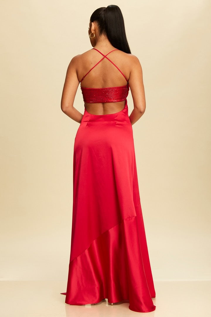 Vestido Largo Studded Satin Slip Dress