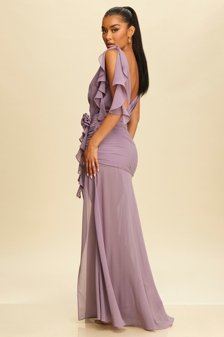 Vestido largo Tie Shoulder Ruched Side Slit Dress