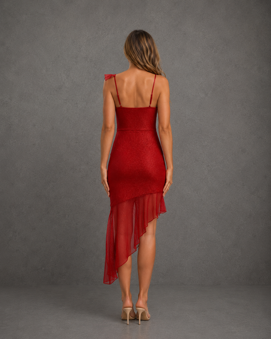 Vestido Largo Glitter Asymmetrical Midi Dress