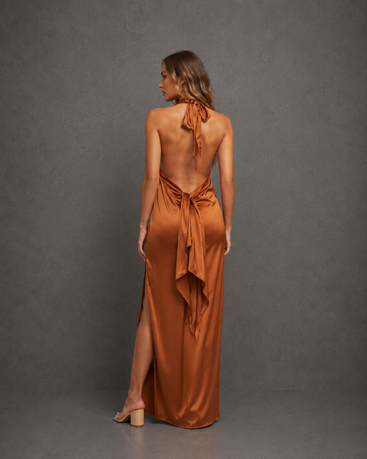 Vestido Largo Satin Drape Dress