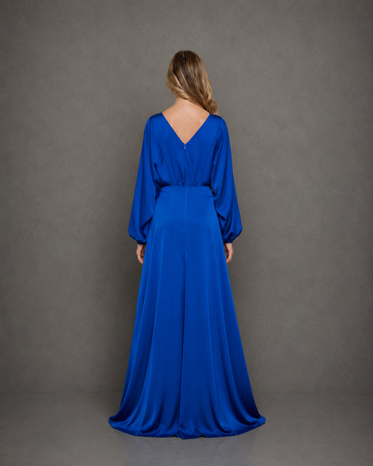 Vestido Largo Fiesta Ladies Satin Long Sleeve Slit Dress