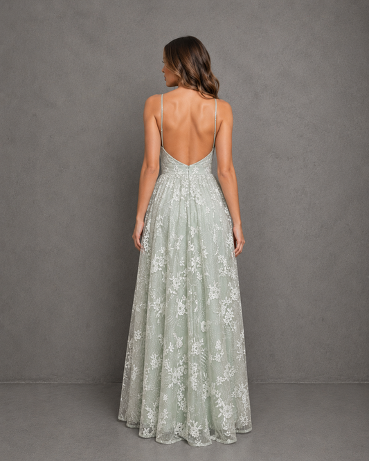 Vestido Largo Glitter Embroidered Dress