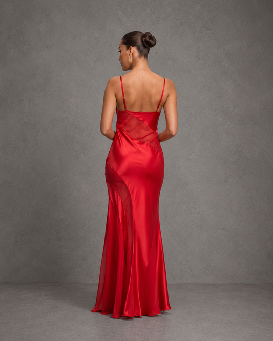 Vestido Largo Mesh Panel