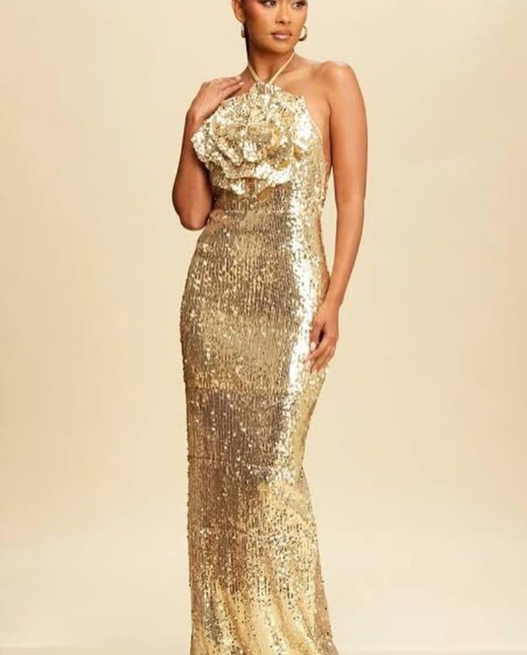Vestido Largo Sequins & Flower Dress