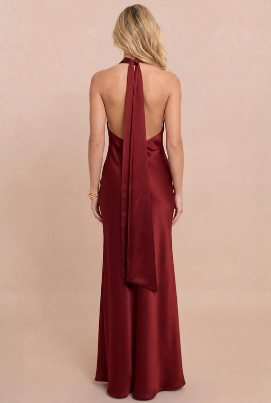 Vestido Solid Satin Halter