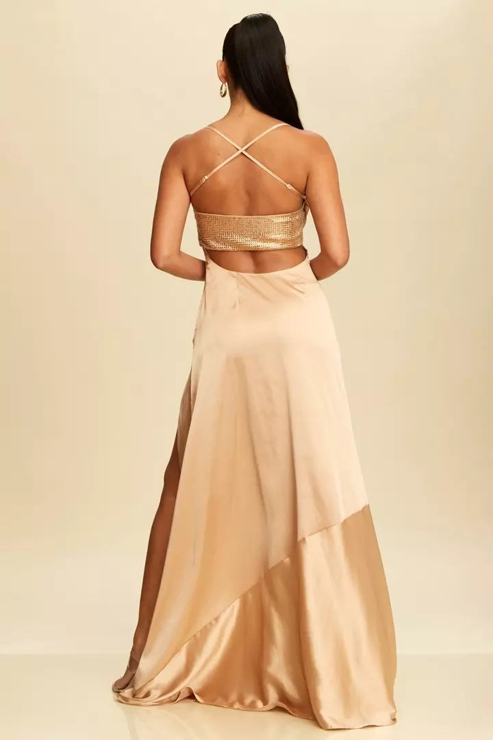 Vestido Largo Studded Satin Slip Dress