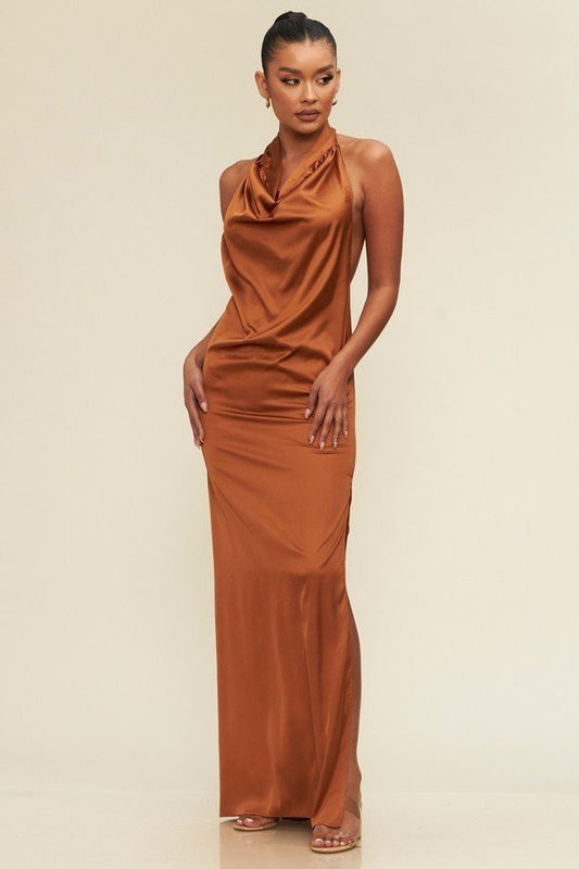 Vestido Largo Satin Drape Dress