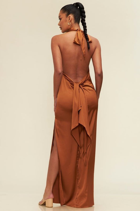 Vestido Largo Satin Drape Dress