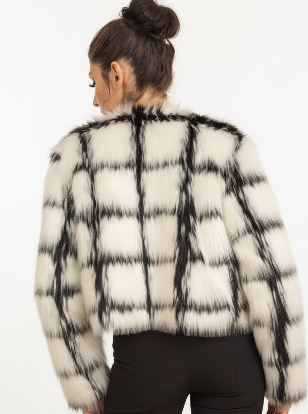 Womens Cropped Faux Fur Jacket