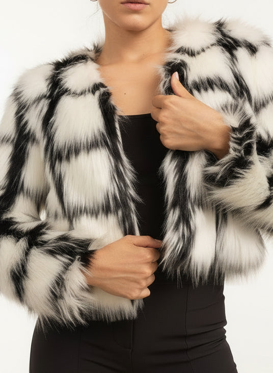Womens Cropped Faux Fur Jacket