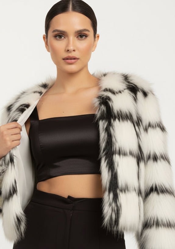 Womens Cropped Faux Fur Jacket