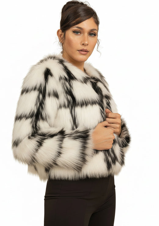Womens Cropped Faux Fur Jacket