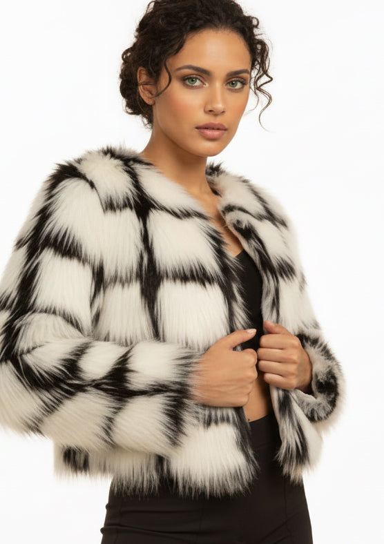 Womens Cropped Faux Fur Jacket