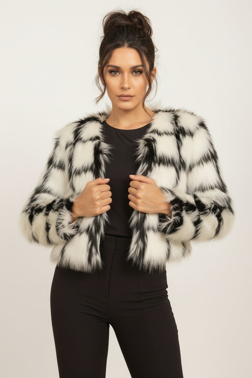 Womens Cropped Faux Fur Jacket