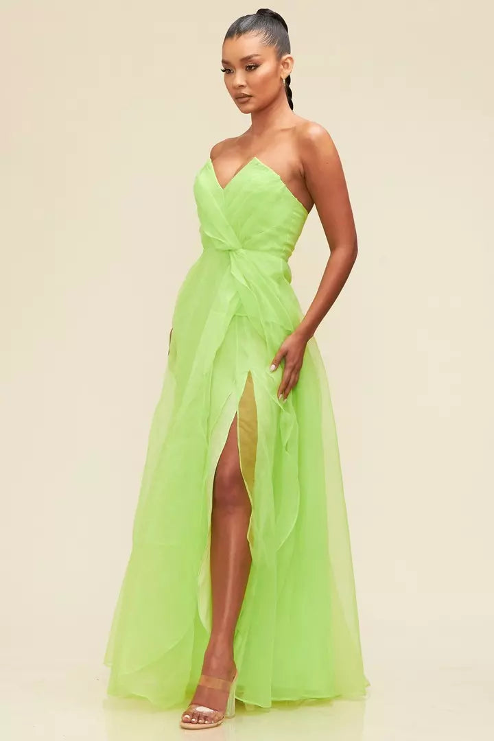 Vestido Largo Organza V Nechline Maxi Dress