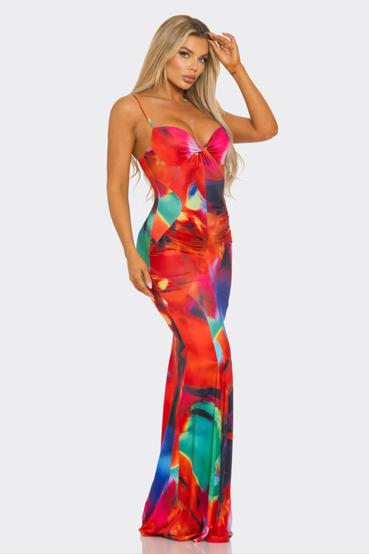 Vestido Largo Red Multi Colors Dress