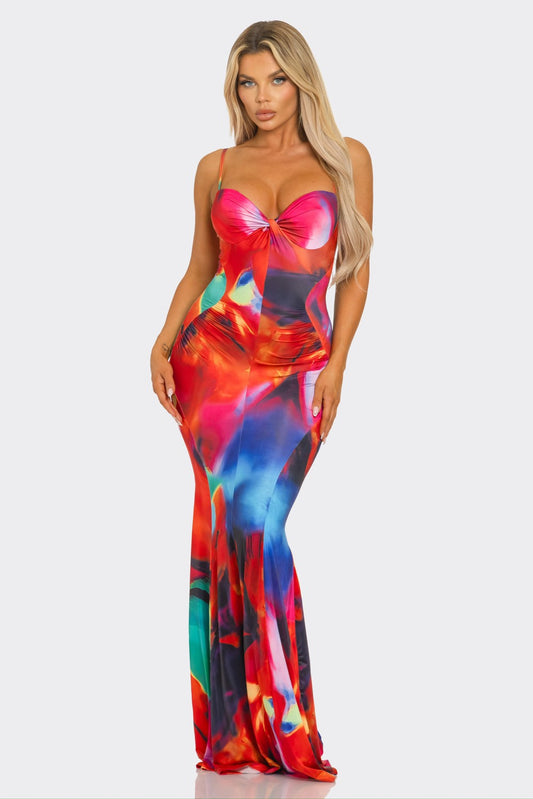 Vestido Largo Red Multi Colors Dress