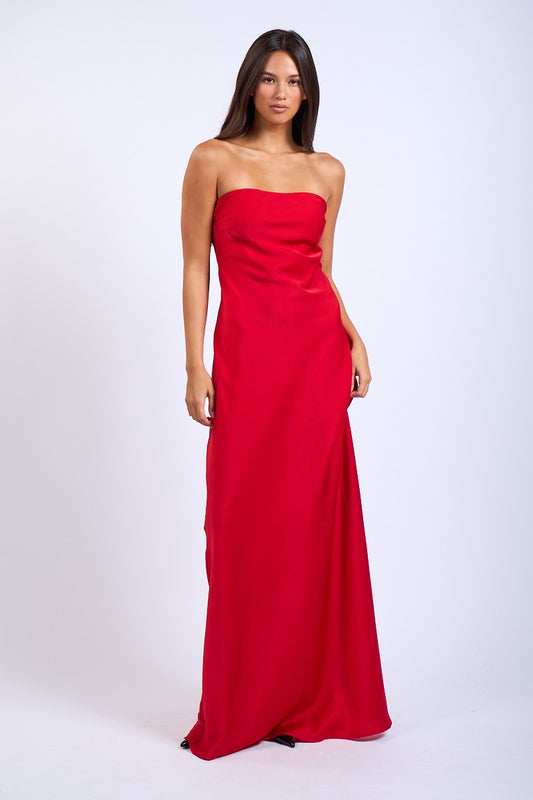Vestido Largo Satin Solid Tube Dress