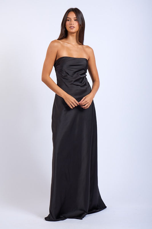 Vestido Largo Satin Solid Tube Dress