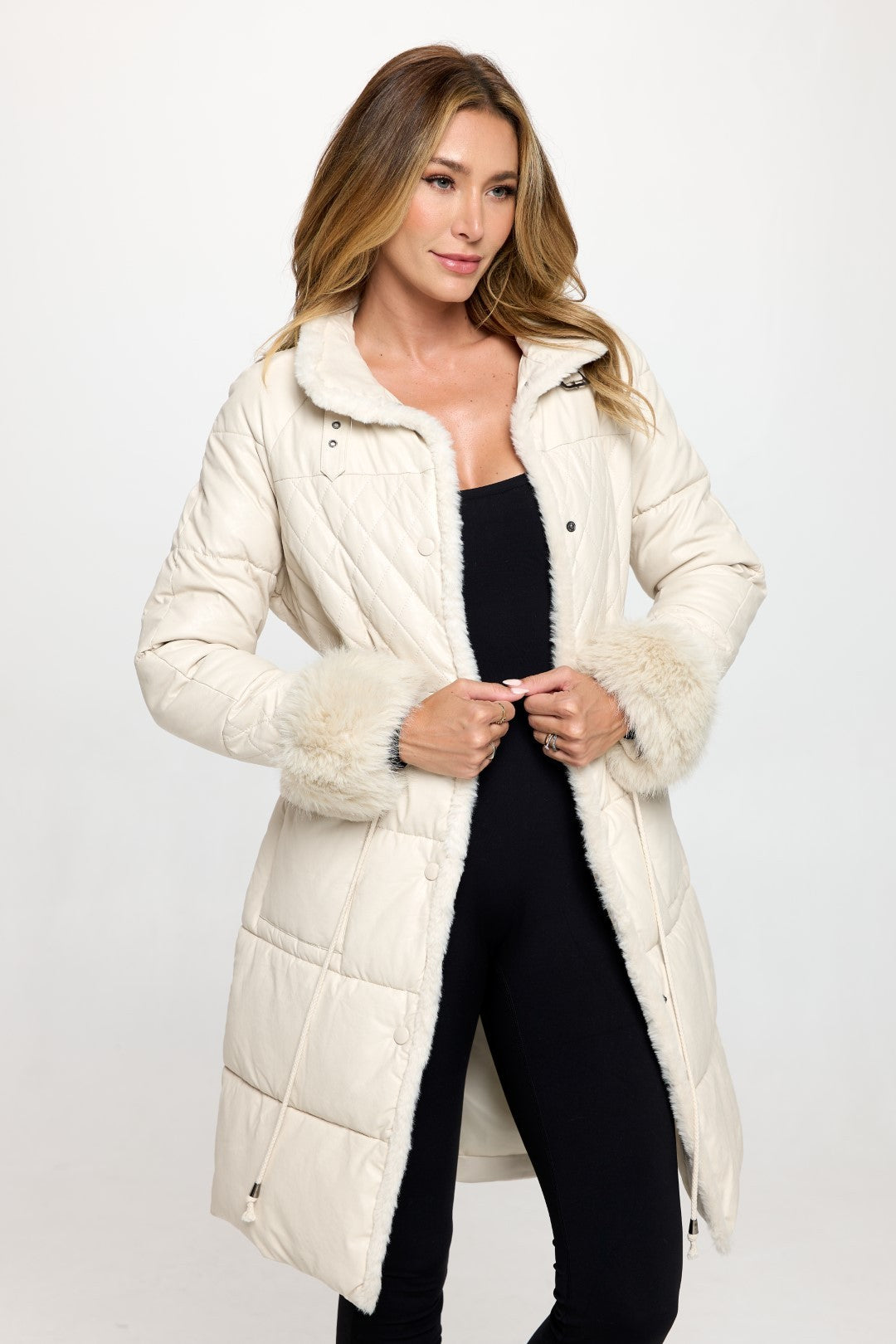 Campera Puffer Coat with Faux Fur Cuff
