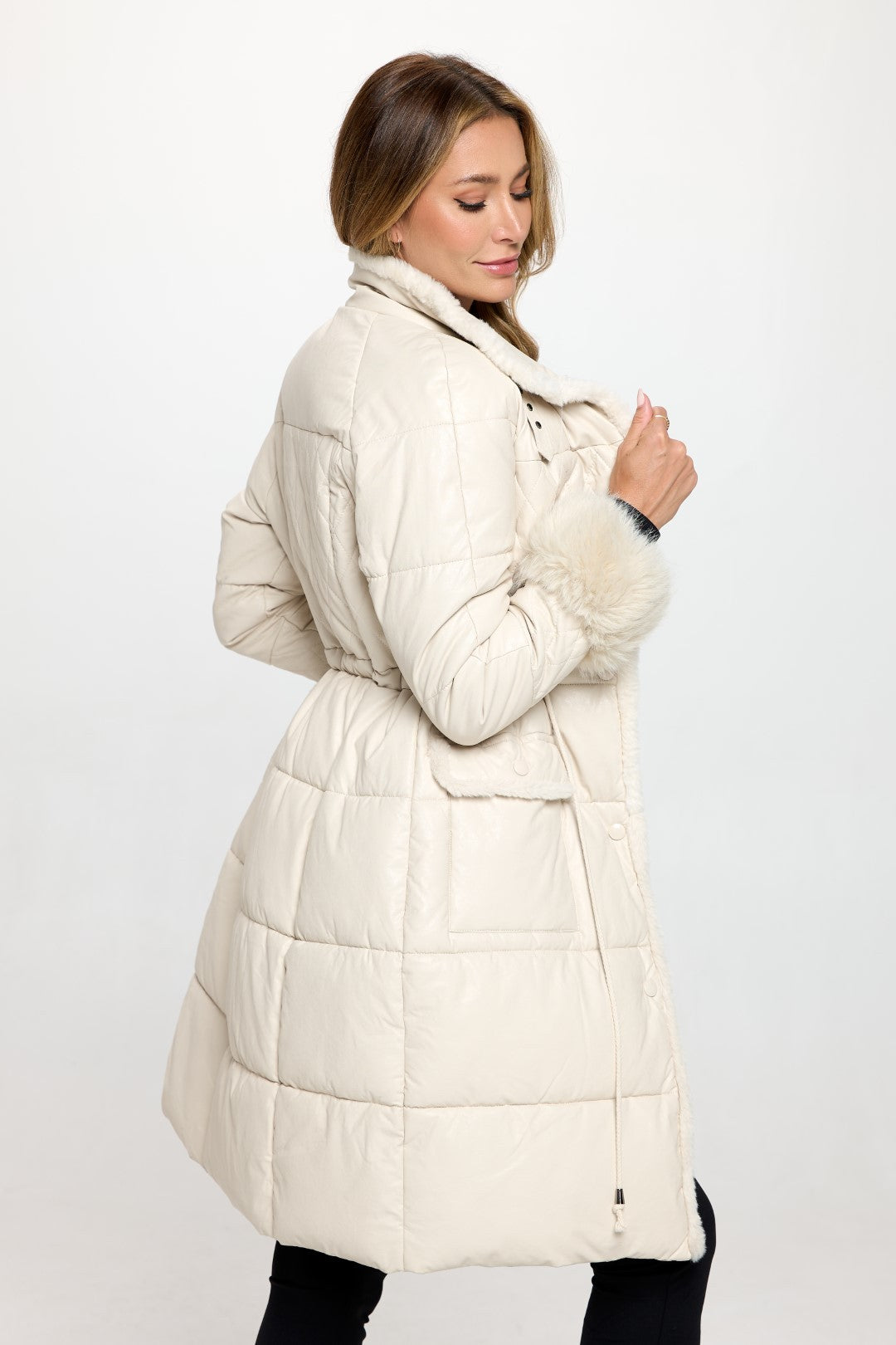 Campera Puffer Coat with Faux Fur Cuff