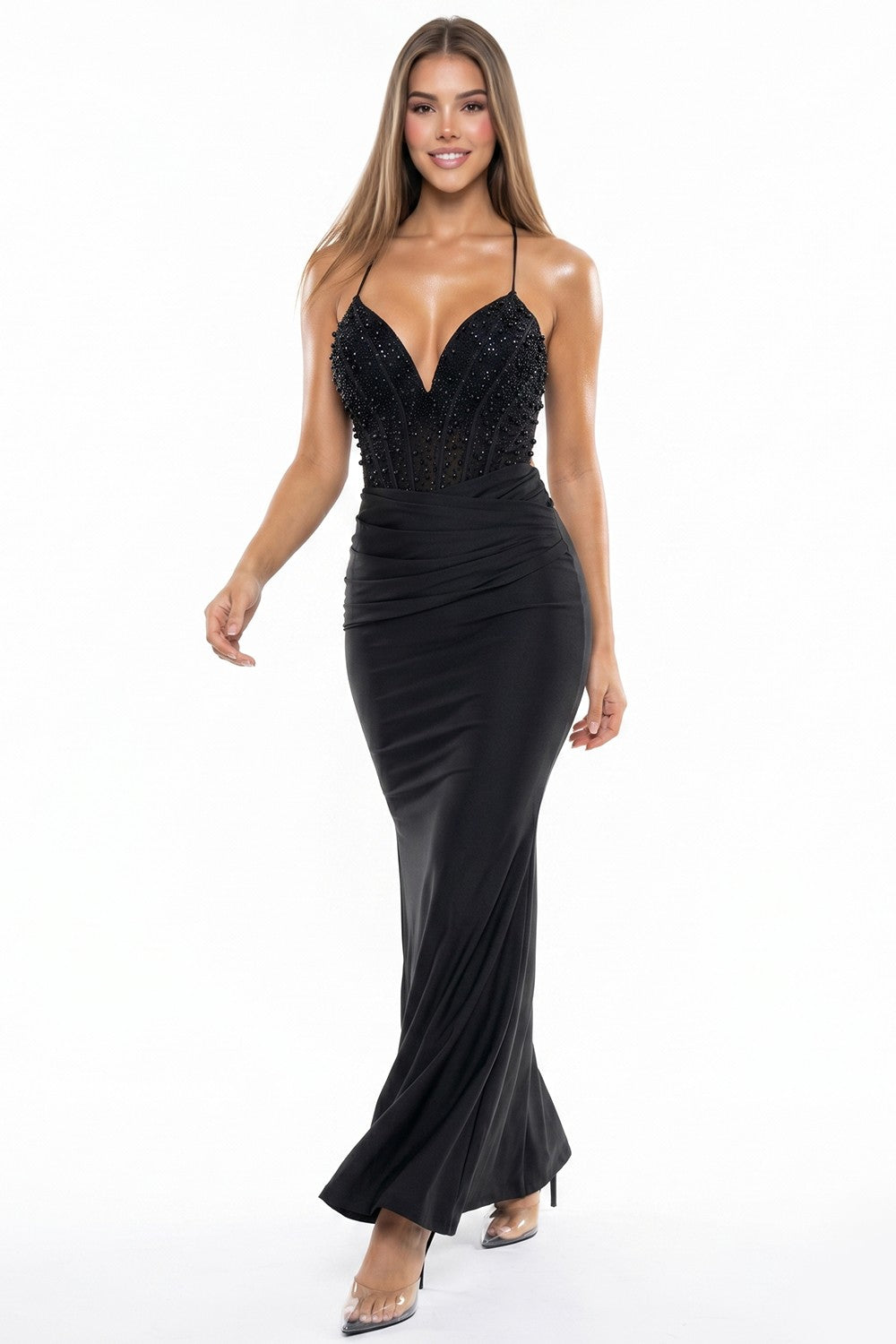 Vestido Rhinestone On Bodice