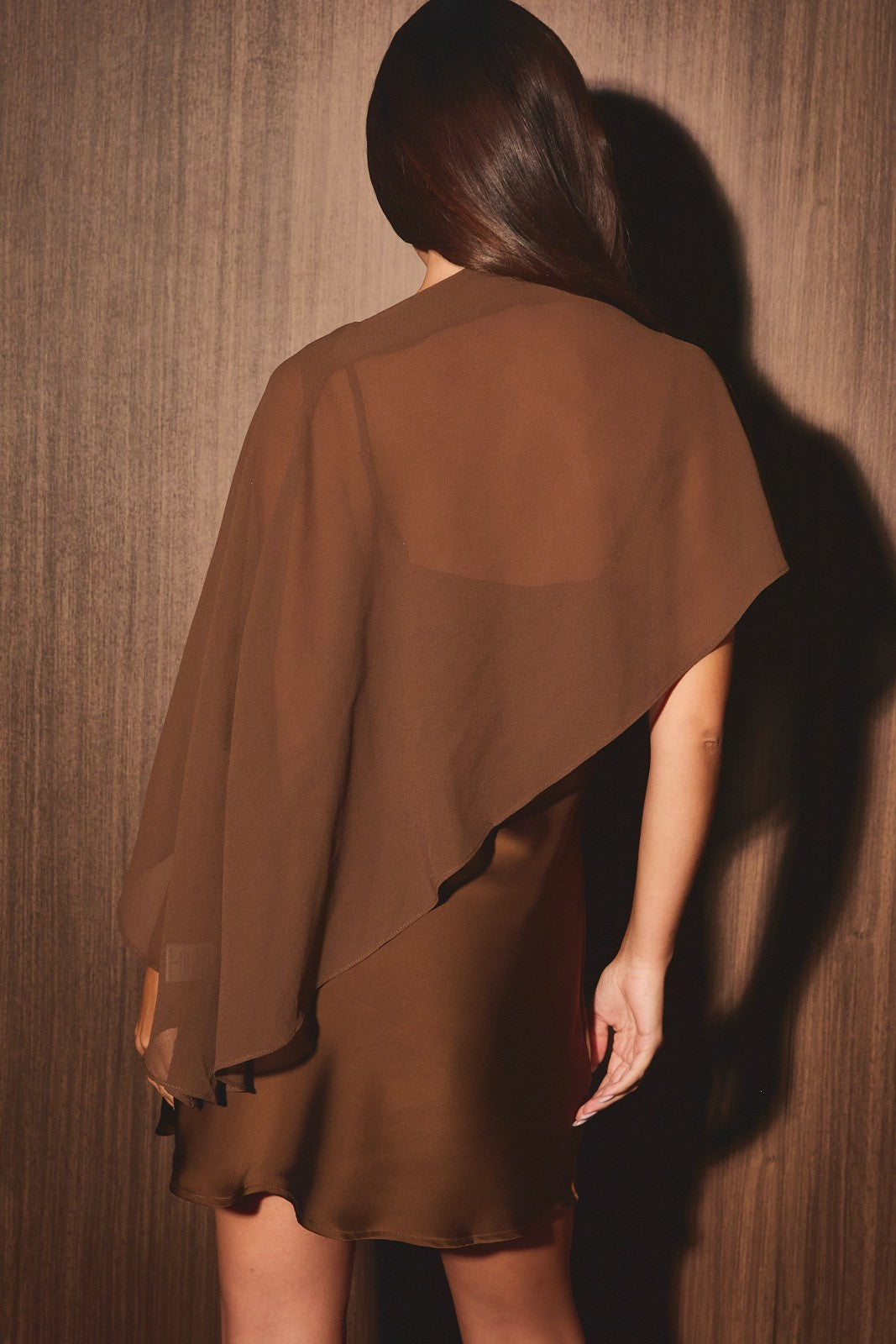 PRE ORDER Vestido Mini Satin Bias Slip With Sheer Cape