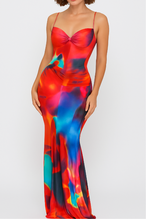 Vestido Largo Red Multi Colors Dress