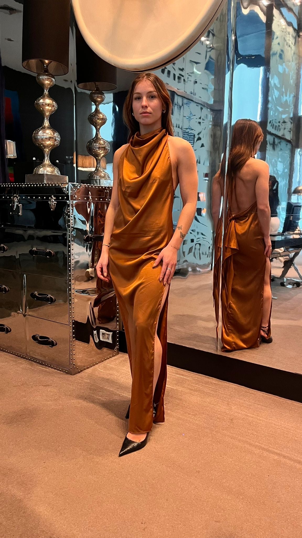 Vestido Largo Satin Drape Dress