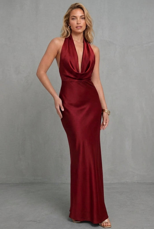 Vestido Solid Satin Halter