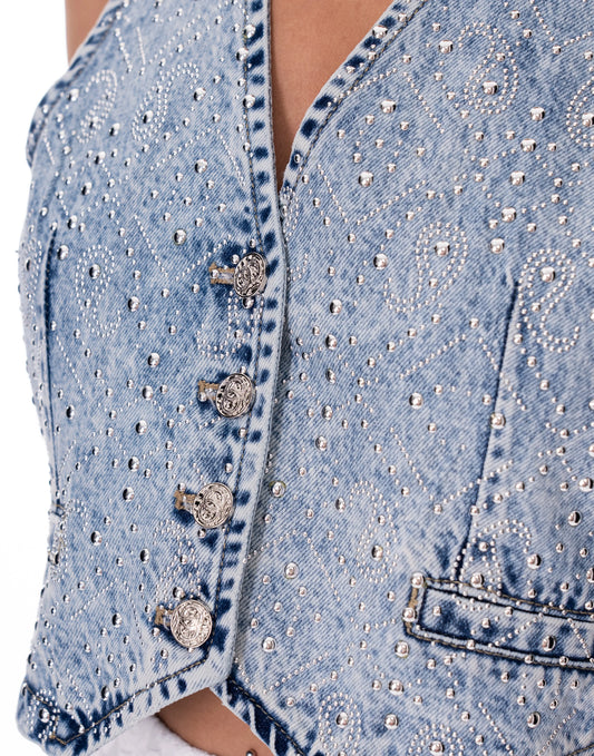Chaleco Denim Brillos