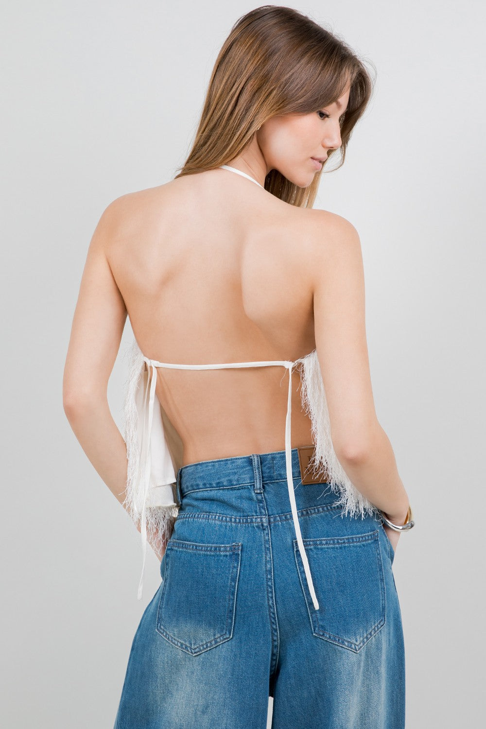 Fuzzy Fringe Halter Tank Top