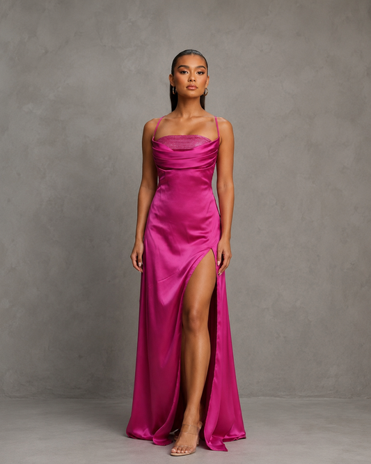 Vestido Largo Studded Satin Slip Dress