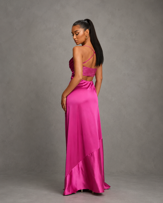Vestido Largo Studded Satin Slip Dress