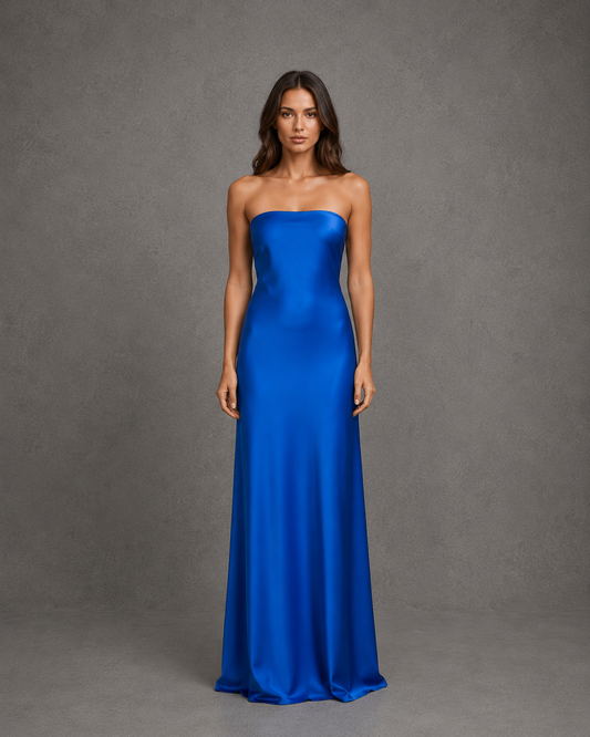 Vestido Largo Satin Solid Tube Dress