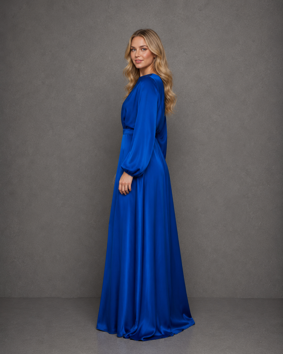 Vestido Largo Fiesta Ladies Satin Long Sleeve Slit  Dress