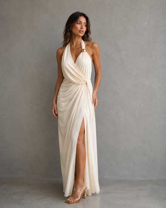 Vestido Largo de Fiesta Gold Accent Metallic  Dress