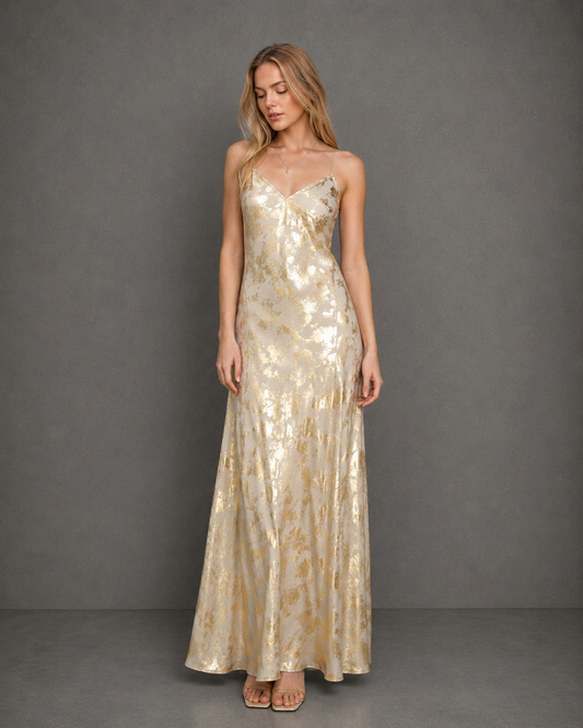 VESTIDO LARGO HF SILVER GOLDEN DRESS