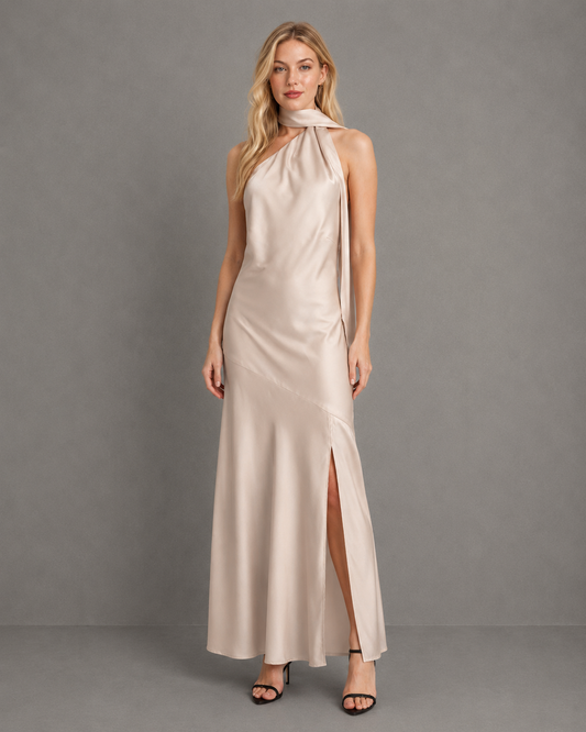 Vestido Largo Curve Hugging Satin Dress