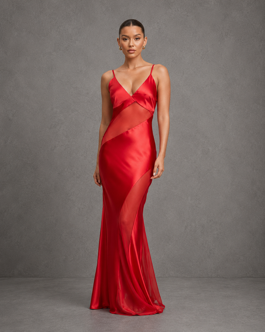 Vestido Largo Mesh Panel