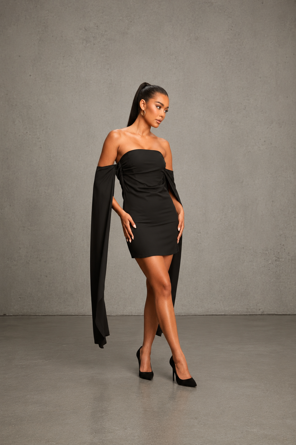 Vestido Corto de Fiesta Drape Sleeve Mini Dress