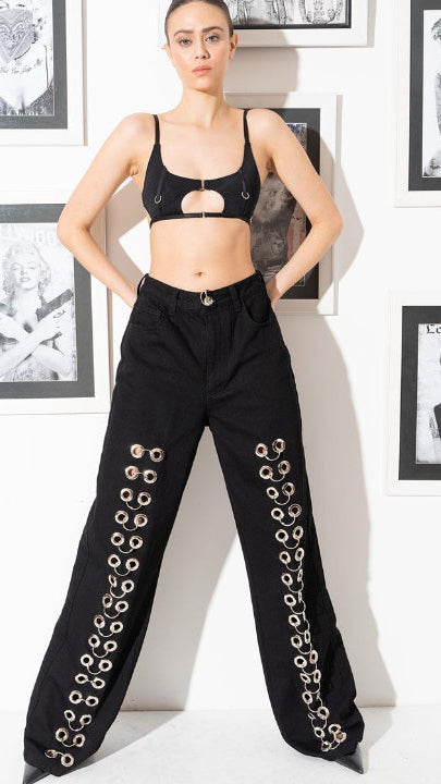 Black Denim Ring Pant
