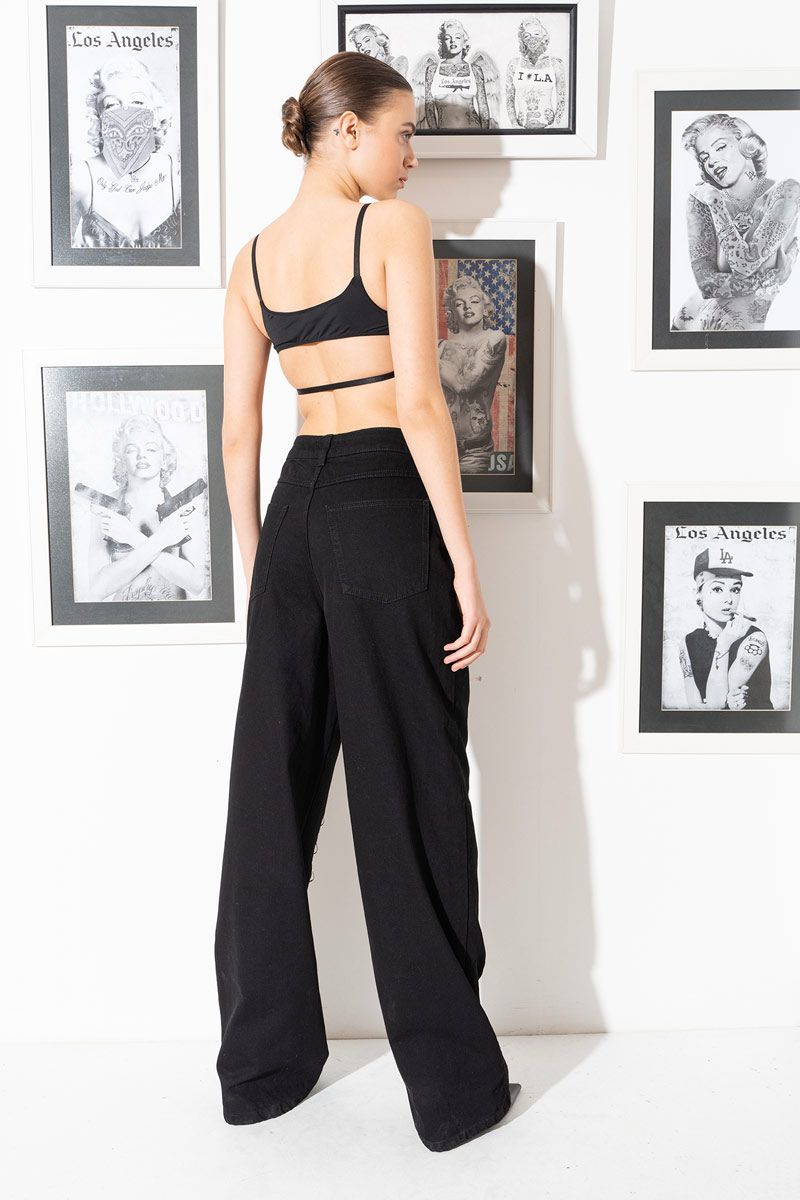 Black Denim Ring Pant